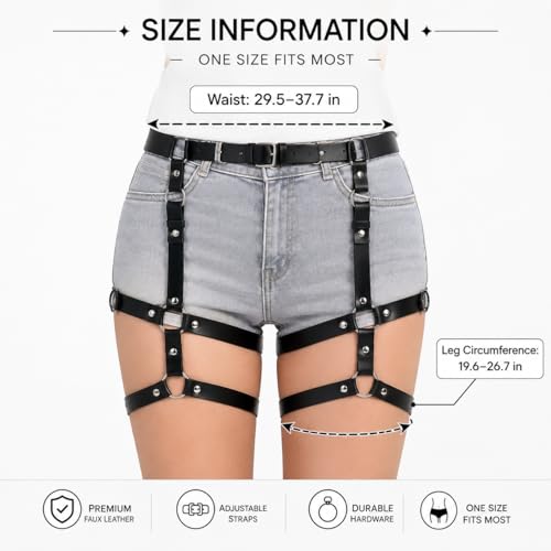 Women's garter belt Leather Thigh harness Punk Leg Belts lingerie Bar Carnival Party Cosplay outfits Accessories - color: Black3