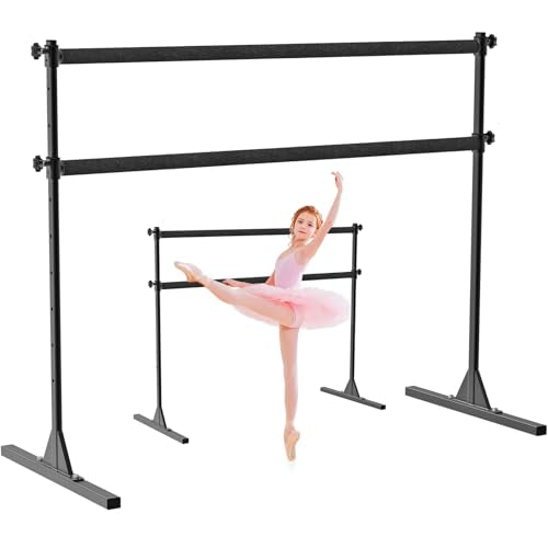 SELEWARE Height Adjustable Ballet Barre Freestanding Ballet Bar Heavy Duty Dance Bar Support Barre Movements Body Stretch Pull-ups, Sturdy Construction Never Fall Apart, Anti-Slip - color: 5 FT (Steel Crossbar with Fabric Cover, Black)