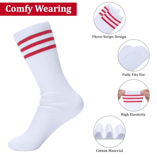ONUPGO 5 Pieces Kids Sweatbands Soccer Socks Set - Sports Headband, Wristbands, Striped High Socks for Kids, Youth,Toddler & Baby - Football, Basketball, Running, Cycling, Tennis - color: Red Striped White/Red