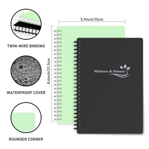 Wellness Planner & Fitness Log - Daily Diet & Health Journal with Weight Loss, Wellness Journal Notebook for Tracking Fitness, Sleep, Nutrition, Meal, Habits, A5(5.8 x 8.6 inch) (Black Silvery) - color: Black Silvery