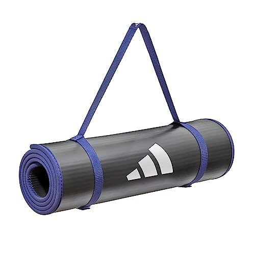 adidas 10mm Extra Thick Training Mat with Carrying Strap and Non-Slip Textured Base - Cushioned Workout Mat for Home Gym, Floor Workouts, and Intense Exercises - Portable and Durable - color: Blue