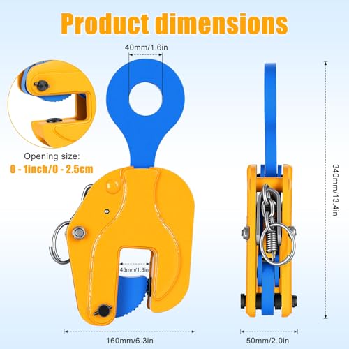 Steel Plate Clamp, 4400 lbs Heavy Duty Vertical Lifting Clamp, Fits 2 Inch Barbell Clamps & Weight Bars, Alloy Steel Sheet Metal Tool with Rigging Sling Compatibility for Gym & Industrial Use