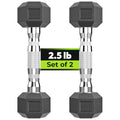 HANDBODE Hex Dumbbell Set of 2, Rubber Encased Fixed Dumbbells, 2.5-65 lb | Non-Slip Comfortable Handles, Hand Weights for Strength Training, Ideal for Home Gym Workouts - size: 2.5 lb, Pair, style: Chrome Handle