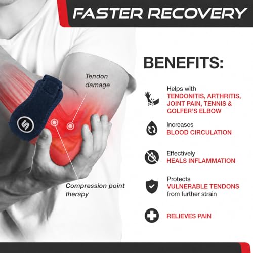 Sleeve Stars Tennis Elbow Brace for Men & Women, Elbow Brace for Tendonitis, Tennis Elbow Strap, Golfers Elbow Brace, Elbow Support Wrap for Tennis Elbow Relief, Fits 9"-23" (Single/Navy Blue) - color: Navy Blue