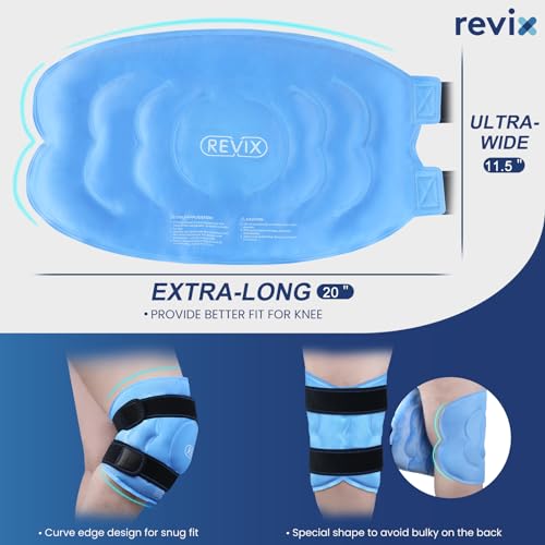 REVIX 20‘’ XXXL Knee Ice Pack Wrap Around Entire Knee, Extra Large Ice Pack for Knee Meniscus Tear and Arthritis, Cold Compress Therapy, Reusable Ice Wraps for Back, Shoulder, Post-Workout Recovery - style: Blue-1 Pack