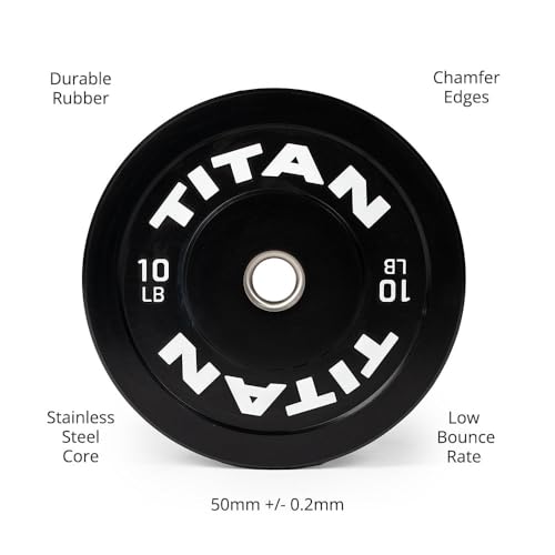 Titan Fitness Economy Series Black Olympic Bumper Plates, Durable Rubber Exterior with Steel Core, Weightlifting and Strength Training Weight Plate - size: 10 LB Pair