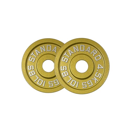 Gold Finish Olympic Steel Plates - Pairs and Sets 2 Inch Barbell Standard in Premium Gold for Weight Lifting - color: 45lb Pair