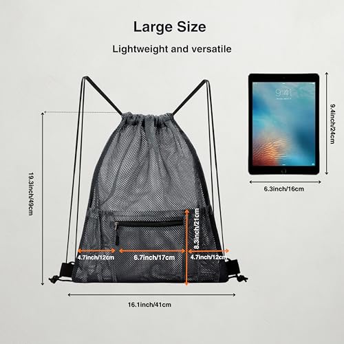 Mesh Sports Drawstring Bag, Large Breathable Gym Sack for Boxing Gloves, Boxing Equipment, Shoes & Training Gear, Lightweight & Durable (Black) - color: Black