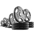 XMARK TRI-GRIP Pair or Set of Olympic Weight Plates, Rubber Coated Exercise Weights for Olympic Barbell, Strength Training Weight Set for Home Gym - color: 26) Set 395 lbs