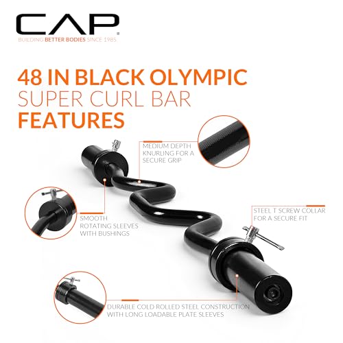 CAP 48" Olympic Super Curl Bar | Heavy Duty Solid Steel, 500 lb Capacity - color: Black, style: Classic