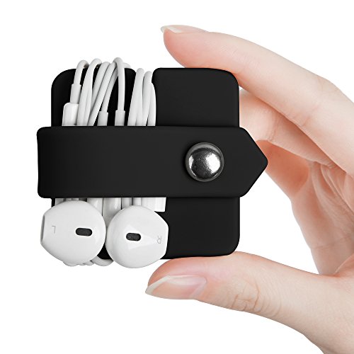 Silicone Earphone Organizer Earphone Wrap Winder Headphone Cord Organizer Wrap Winder Manager/Cable Winder 2 Pieces - color: Black + Pink