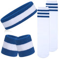 ONUPGO 5 Pieces Kids Sweatbands Soccer Socks Set - Sports Headband, Wristbands, Striped High Socks for Kids, Youth,Toddler & Baby - Football, Basketball, Running, Cycling, Tennis - color: Striped White/Blue