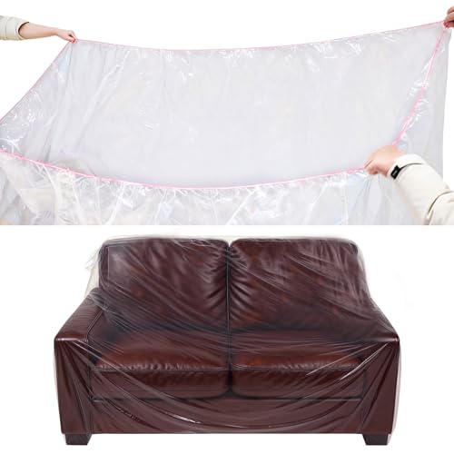 Plastic Loveseat Cover Furniture Cover with Elastic Band, Clear Sofa Cover Protector for Moving and Storage, Waterproof & Dustproof Moving Bags Slipcover 68W x 42D x 42H Inches (Loveseat) - size: Loveseat