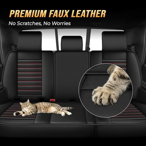 DISUTOGO for 2018 Dodge ram seat Covers 2012-2025 2026 RAM 1500 2500 3500 | Dodge Ram Seat Covers Full Set, Faux Leather Custom Fit Ram 1500 2500 3500 Truck, Flat Bench - color: 096-Black&Red-Flat Bench, size: 5 Seats full set-RAM 2012-2026