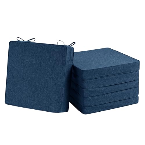 Outdoor Chair Cushions, Water-Resistant & Fade-Resistant, Patio Furniture Seat Replacement Chair Pads with Ties Zipper, Removable Cover, Non-Slip Bottom, Set of 6, 17 x 16 Inch, Navy Blue - color: Navy Blue, size: 17" x 16" 6 Pack