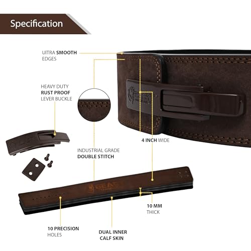 Beast Power Gear Weight Lifting Belt Lever Buckle 10MM 13MM Thick & 4 Inches Free Strap Weightlifting, Powerlifting, Deadlifts, Squats Men Women - color: Brown, size: XXX-Large