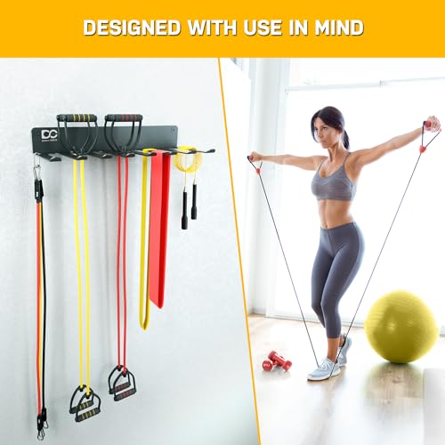Double Circle Gym Equipment Storage Rack - Multi Purpose Gym Equipment Wall Rack Hanger for Pro Home Gym Storage for Exercise Bands, Barbell Bar, Jump Ropes, Chains, Lifting Belts (17" - Hooks) - color: Black: 8 Extended Hooks