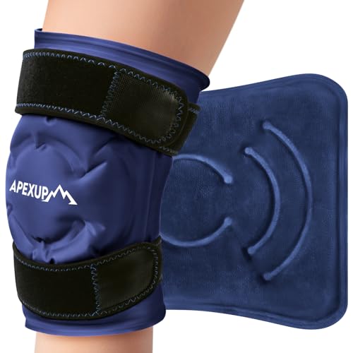 APEXUP Ice Pack for Knee Pain Relief, Large Reusable Wrap After Surgery, Flexible Gel Cold Pack for Injuries, Pain Relief for Back, Shoulder, Elbow, Ankle and Leg (Navy Blue, L, 1PK) - size: Large-1PK, style: Navy Blue