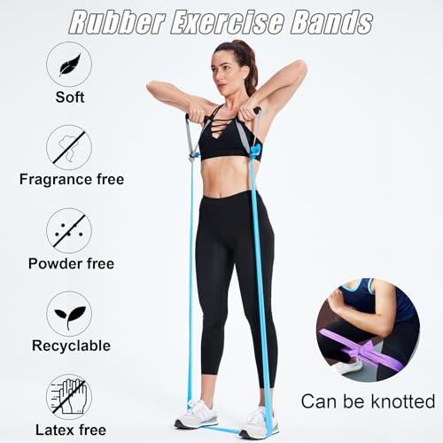 Resistance Bands for Physical Therapy, Bands for Working Out, Latex Free Elastic and Exercise Bands Set for Stretching, Suitable for Rehab, Yoga, Pilates, Gym, Home Exercise - color: Five Colors 5-80 lbs - Includes Accessories