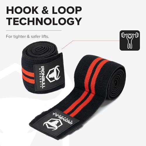 Elbow Wraps for Weightlifting (1 Pair) - 50" Elastic Elbow Braces for Weight Lifting - Elbow Support for Bench Press, Powerlifting, Fitness, & Gym Workout - Gym Elbow Straps Weightlifting - Elbow Compression Strap Brace - color: Black/Red
