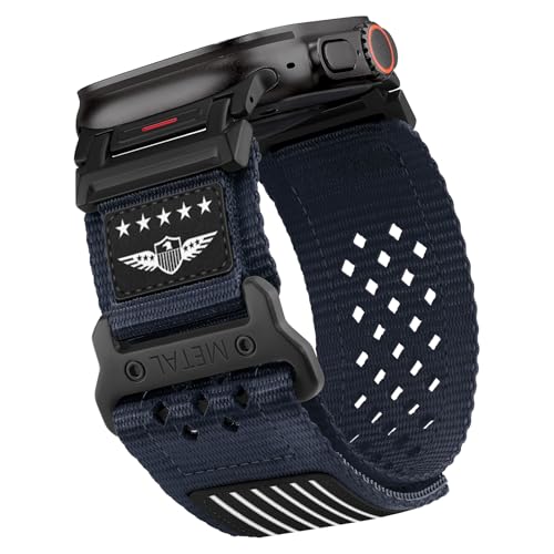 Rugged Nylon Band for Apple Watch Ultra 3/2/1 Series 11 10 9 8 7 6 5 4 SE/3/2/1 for Men,Breathable Stars-Stripes Flag Wristband Workout Athletic Strap for iWatch Ultra Bands 49mm 46mm 45mm 44mm 42mm - color: 04-Might Blue-Metal adapter, size: 49/46/45/44/