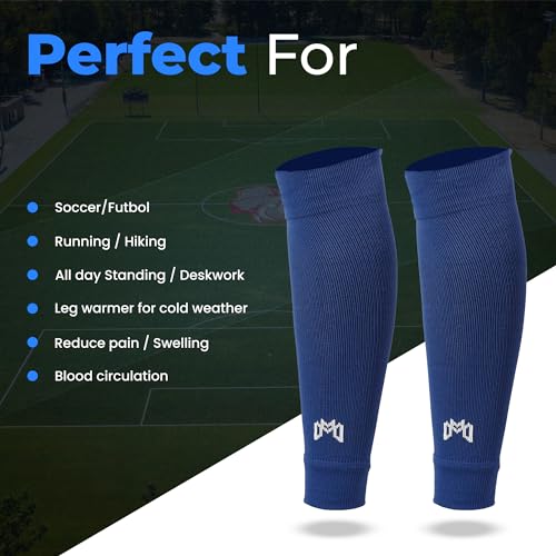 MediCaptain Pre Cut Soccer Sock Sleeves, Companion for Soccer Grip Socks, Securely Holds Shin Guards, Compression Leg Warmer - color: Navy