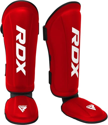 RDX Shin Guards Kickboxing Muay Thai, SATRA SMMAF Approved, Premium Maya Hide Leather, Leg Instep Protection Pads, MMA Martial Arts Kicking Sparring Training Gear, BJJ Karate Boxing Taekwondo, Black - color: Red, size: Large