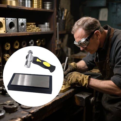 7.8"x4.2"Steel Bench Block Flat Anvil Jewelers Tool with Tough Rubber Block,Jewelry Stamping Hammer, Jewelry Metal Stamping Tools for Jewelry Making & Metal Stamping (Rectangle)