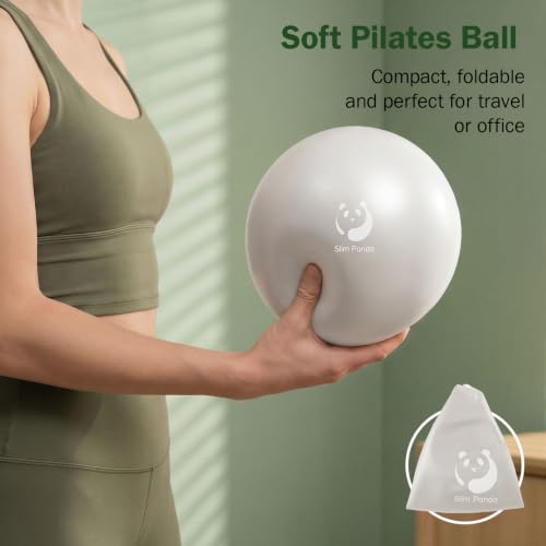 Slim Panda Pilates Ball, 9 Inch Small Exercise Ball, Anti Burst Mini Yoga Ball for Stability, Workout, Barre, Core Strength, Physical Therapy, Balance, Stretching - color: Pearl White & Mint Green