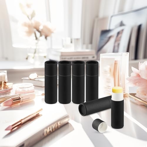 25 Pcs 7g/0.24oz Paperboard Lip Balm Tubes Refillable Cardboard Chapstick Container Push Up Kraft Paper Lipstick Tube for DIY Cosmetic Deodorant Solid Perfume - Black