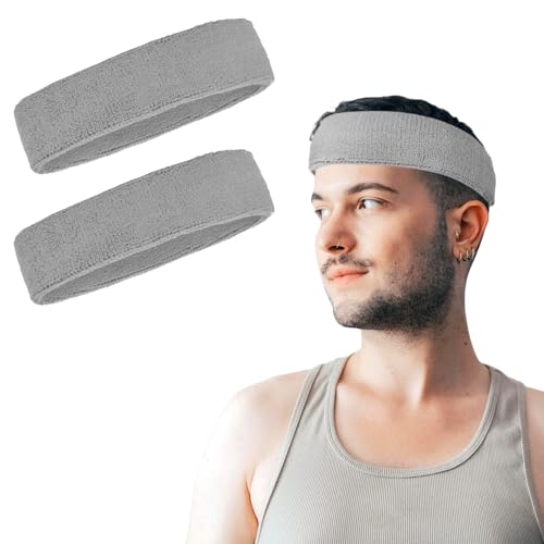 2 Pack Sweat Band, Sweat Bands Headbands for Men, Women, Sports, Tennis, Running, Gym, Workout - color: Gray