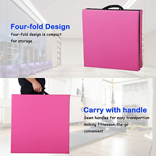 Gymnastics Tumbling Mat, 3 Folding Exercise Mat with Handle, All-Purpose Home Gym Mat for Tumbling, 6'x2'x2' - color: Pink