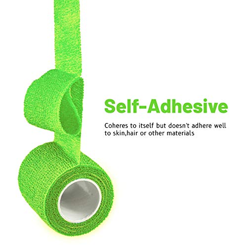 FRESINIDER 9 Rolls Self Adhesive Wrap Athletic Tape Gauze, Breathable Elastic Cohesive Bandage for Sports Injury & Pet (7 Pcs 2" x 5 Yards + 2 Pcs 1" X 5 Yards) (Fluorescent Green) - color: Fluorescent Green