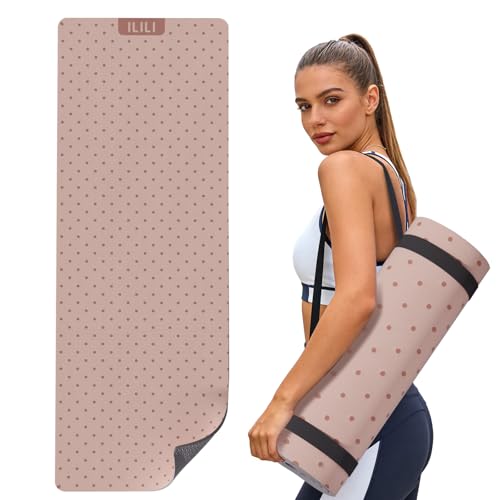 ILILI Yoga Mat 10mm Thick, Suede&TPE Exercise Mat, 76"L*28"W Extra Long, 0.4 Inches Soft and Comfortable, 193*70cm Fitness Mat with Strap, Portable for Yoga, Pilates, Floor Exercise, Home and Outdoor Use, Eco Friendly - color: Pinky Beige