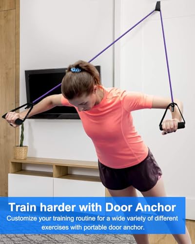 Resistance Exercise Band with Handles, Workout Band Weight Band for Physical Therapy,Strength Training Home Gym Fitness,with Door Anchor & Storage Bag. - color: Yellow (5lb-10lb)