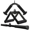 Double D Row Handle Cable Attachment for Weight Workout, Steel with Non-Slip Rubber Grip (Black) - color: Black Three-piece Set