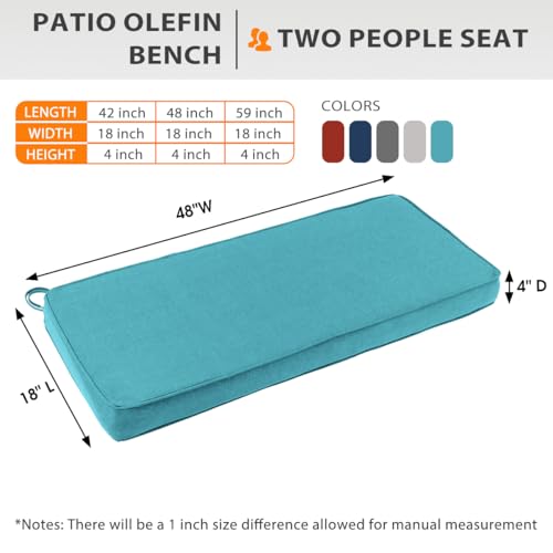Sundale Outdoor Olefin Bench Cushion， Water-Resistant Patio Couch Cushion, Loveseat Sofa Pad with Straps Teal, 48 x 18 x 4 Inches - color: Teal, size: 48 X 18 X 4 Inch