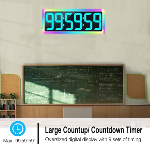 TXL 17.2" WiFi Digital Wall Clock with Seconds, Large Countdown Timer for Classroom Home Gym Office, Alarm Clock with Remote Control, RGB Ambient Lights, 4 Dimmable Brightness, Auto DST(Ice Blue) - color: Ice Blue