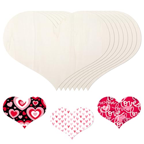 12 Pack 12 Inch Valentine Wood Heart Cutouts for Crafts Unfinished Blank Wooden Heart Shape Wood Slices DIY Art for Wedding Home Valentine Party Decoration - color: multicolor