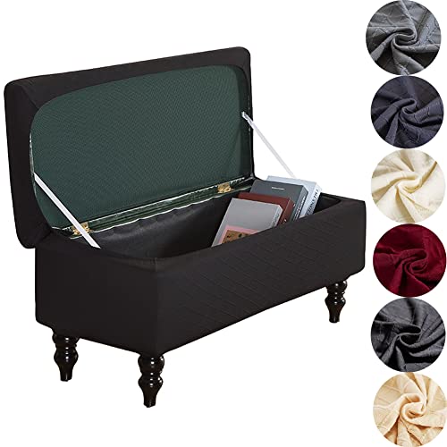 ANWUCHEN Ottoman Cover Rectangle, Stretch Storage Ottoman Cover-Jacquard Ottoman Covers Slipcover Rectangle-Removable Storage Bench Cover Folding Ottoman Covers with Elastic Bands Ties,Black Medium - color: Black, size: 35"D x 16"W x 15"H