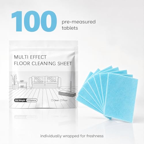 Multi-Surface Floor Cleaning Tablets, 100PCS Concentrated Floor Cleaner Tablets for Hardwood, Tile, Laminate & Vinyl Floors, Dissolvable Mop Cleaning Solution for Home & Kitchen Use