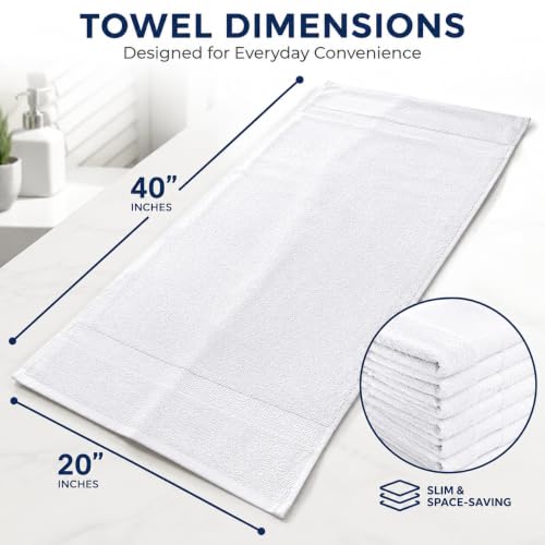 JMR White Bath Towels Bulk Pack of 36 (20x40) - 100% Cotton Lightweight & Quick-Dry Cotton Towels for Hotel, Rental Properties, Gym & Commercial Use - color: White-36 Pcs, size: 20X40