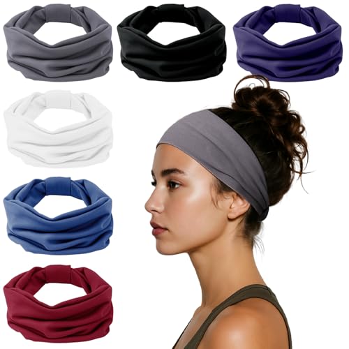 Headbands for Women, Wide Elastic Head Bands, Non-Slip Thick Hair Bands, Sports Stretchy Sweat Bands, Large Knotted Soft Headband for Washing Face, Makeup, Workout, Spa, Fashion - color: PurpleGrayWhiteRedNavyBlack