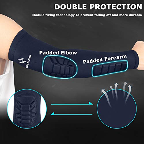 2PCS Padded Elbow Forearm Sleeves Compression Arm Protective Support - color: Navy Padded Elbow Forearm, size: Small