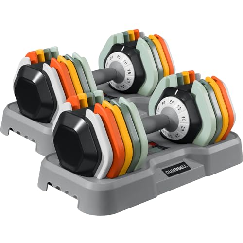 AOTOB Adjustable Dumbbell Set 25/55 Lbs (Pair), Fast Weight Adjustment with Anti-Slip Turning Handle, Space-Saving for Home Gym, Strength Training Equipment for Men & Women - color: 55lbs Colorful-Pair