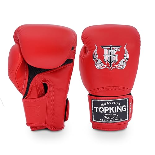 Top King Super Air Breathable Leather Gloves Muay Thai Boxing Gloves for Training or Sparring - 8oz, 10oz, 12oz, 14oz, 16oz - color: Red, size: 16oz