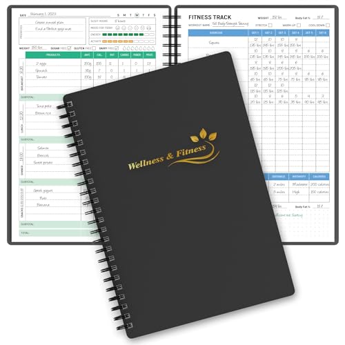 Wellness Planner & Fitness Log - Daily Diet & Health Journal with Weight Loss, Wellness Journal Notebook for Tracking Fitness, Sleep, Nutrition, Meal, Habits, A5(5.8 x 8.6 inch) (Black Golden) - color: Black Golden