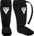RDX Shin Guards Kickboxing Muay Thai, SATRA Approved, MMA Leg Instep Protection Pads, Sparring Training Martial Arts Boxing, Elasticated Padded Protector, Karate BJJ Taekwondo Gear, Men Women - color: Black, size: Small