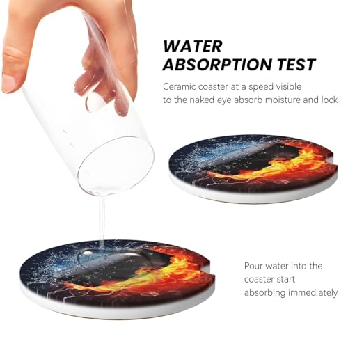 Hockey Fire Car Coasters for Cup Holders, 2 Pack Absorbent Ceramic Drink Cup Coaster for Women Men, Auto Interior Accessories - color: T12