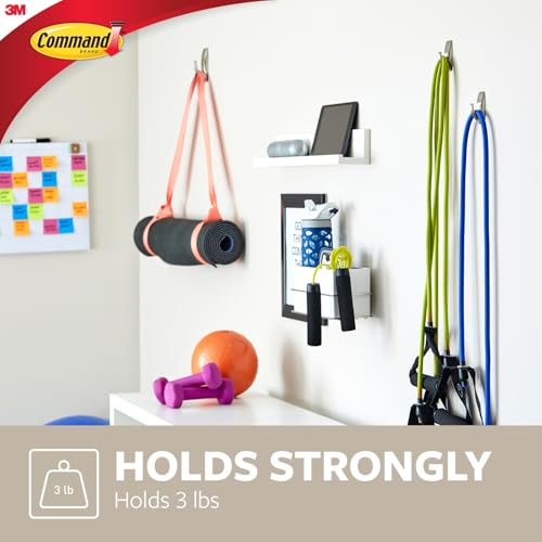 Command Medium Brushed Nickel Wall Hook, 2 Coat Hooks and 4 Strips, Damage-Free Hanging with Adhesive, No Tools Great for Hanging Back to School Dorm Organizers, Holds up to 3 lb - color: Brushed Nickel